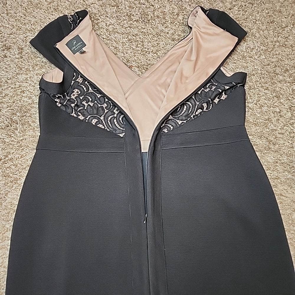 Adrianna Papell Black Womens Size 14W Lace Illusion Sheath Dress - Picture 7 of 12